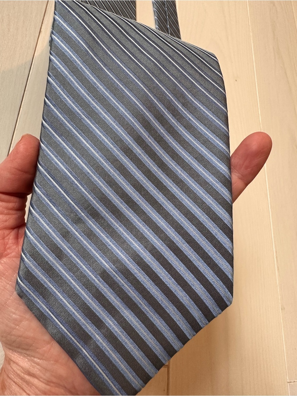DKNY Blue and Gray Diagonal Stripe Silk Tie